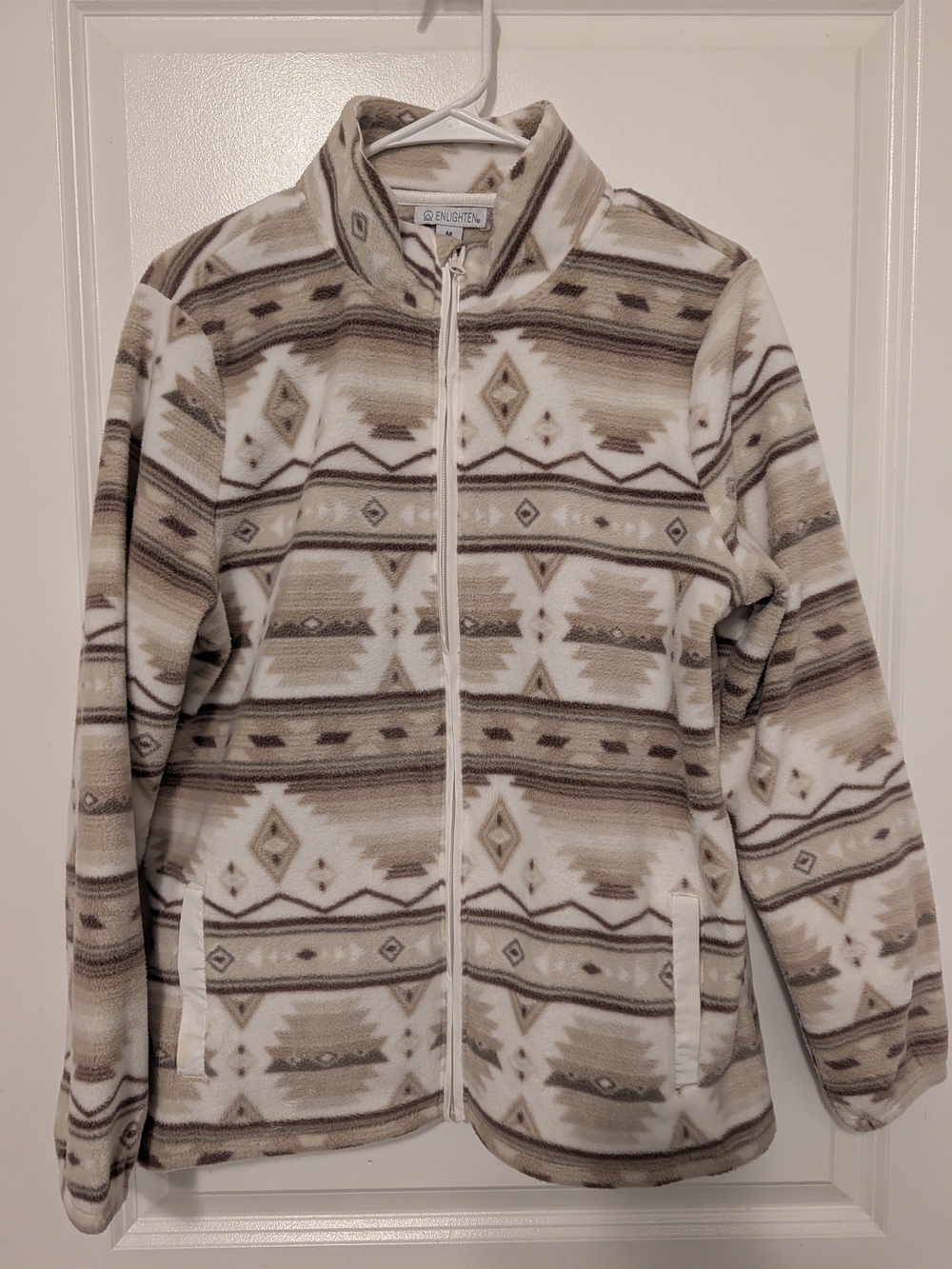 Women's Cream & Brown Patterned Fleece Jacket